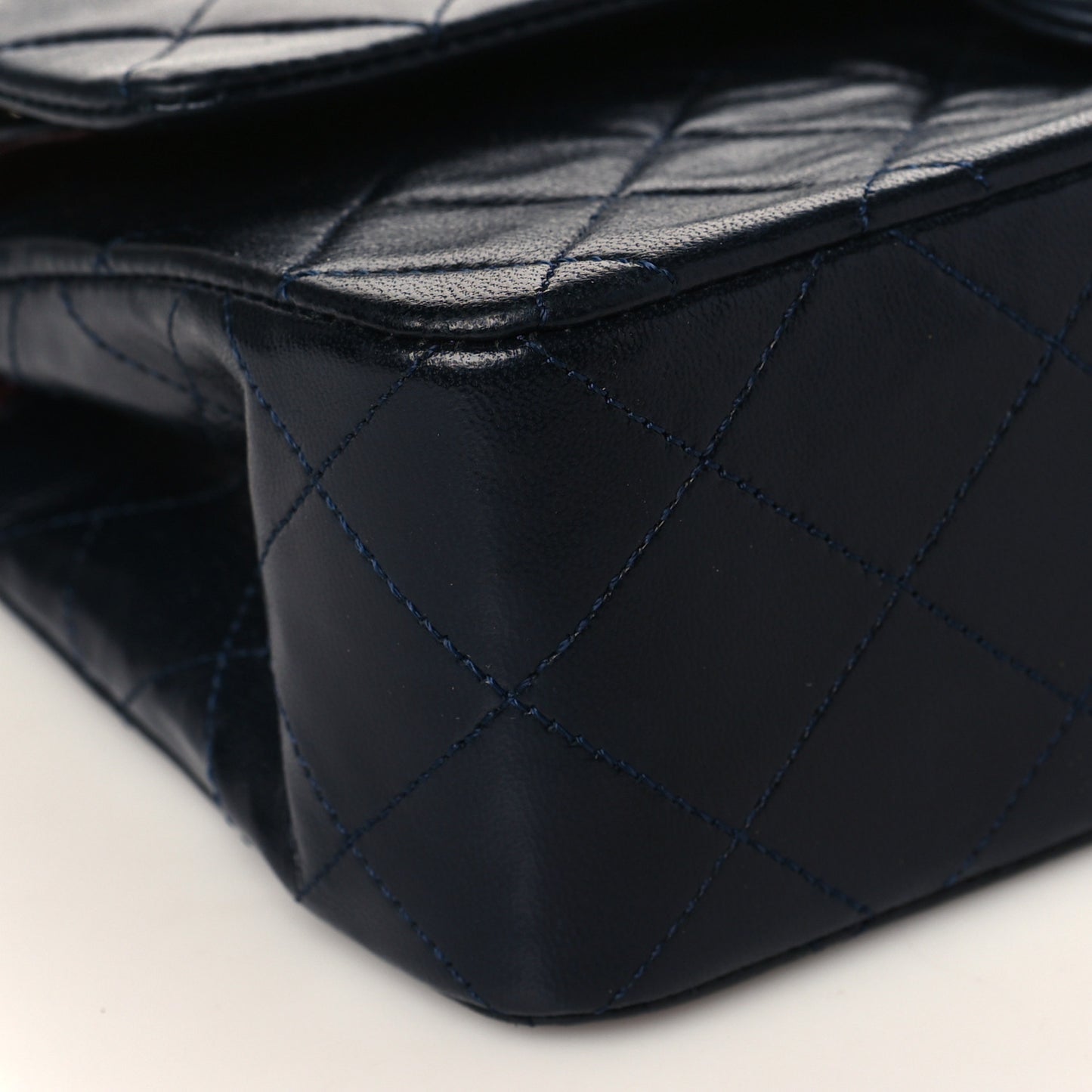 Lambskin Quilted Small Double Flap Navy