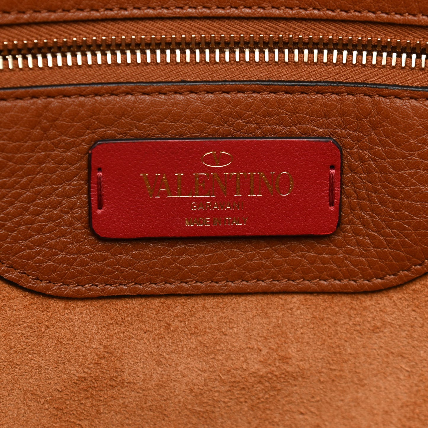 Grained Calfskin Rockstud Shoulder Tote Tan