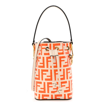 Fendi Vitello Liberty F is Fendi Bi-Color FF 1974 Embossed Mini Mon Tresor Bucket Bag Camelia Aranciata 1 of 10