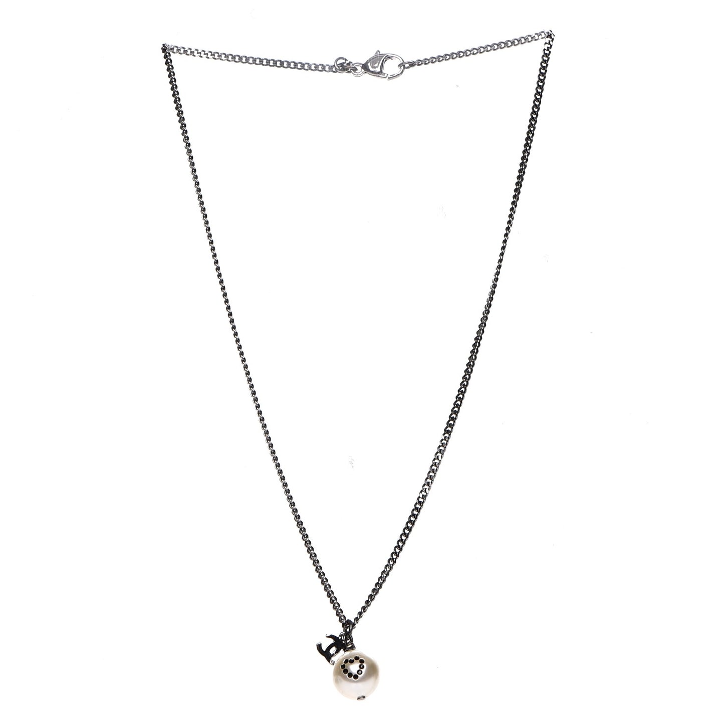 Pearl CC Pendant Necklace Ruthenium