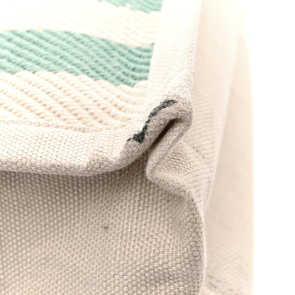 Saint Laurent Cotton Linen Calfskin Striped Rive Gauche Tote Water Green 13 of 14