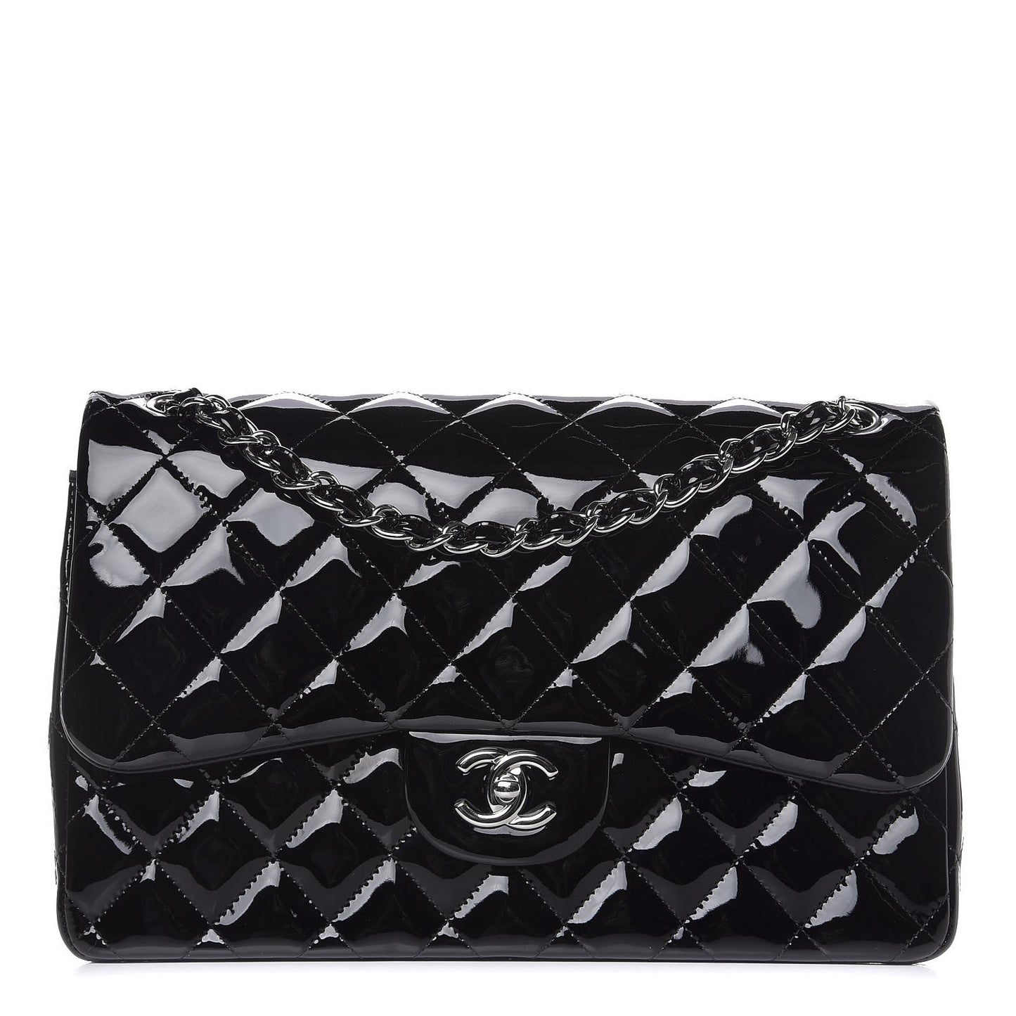 Patent Quilted Jumbo Double Flap Black
