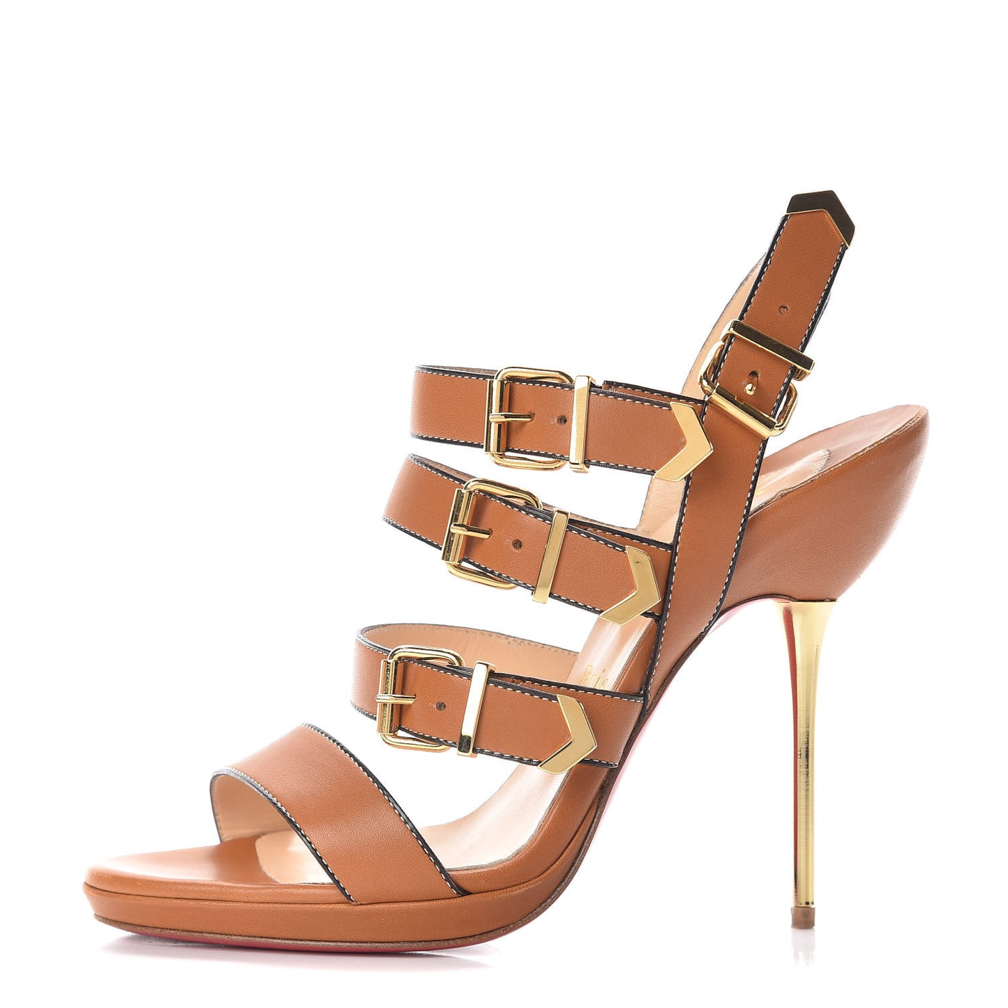 Calfskin Funky 120 Cage Sandals 36 Fauve Gold