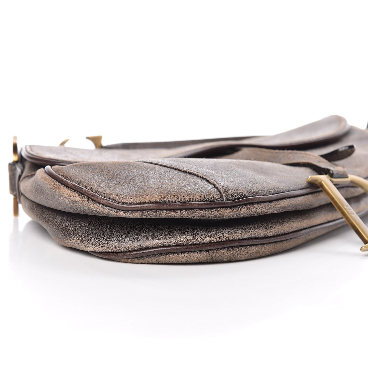 Distressed Calfskin Mini Saddle Bag Brown