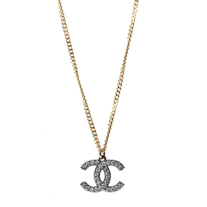 Chanel Crystal CC Pendant Necklace Gold Silver 3 of 5
