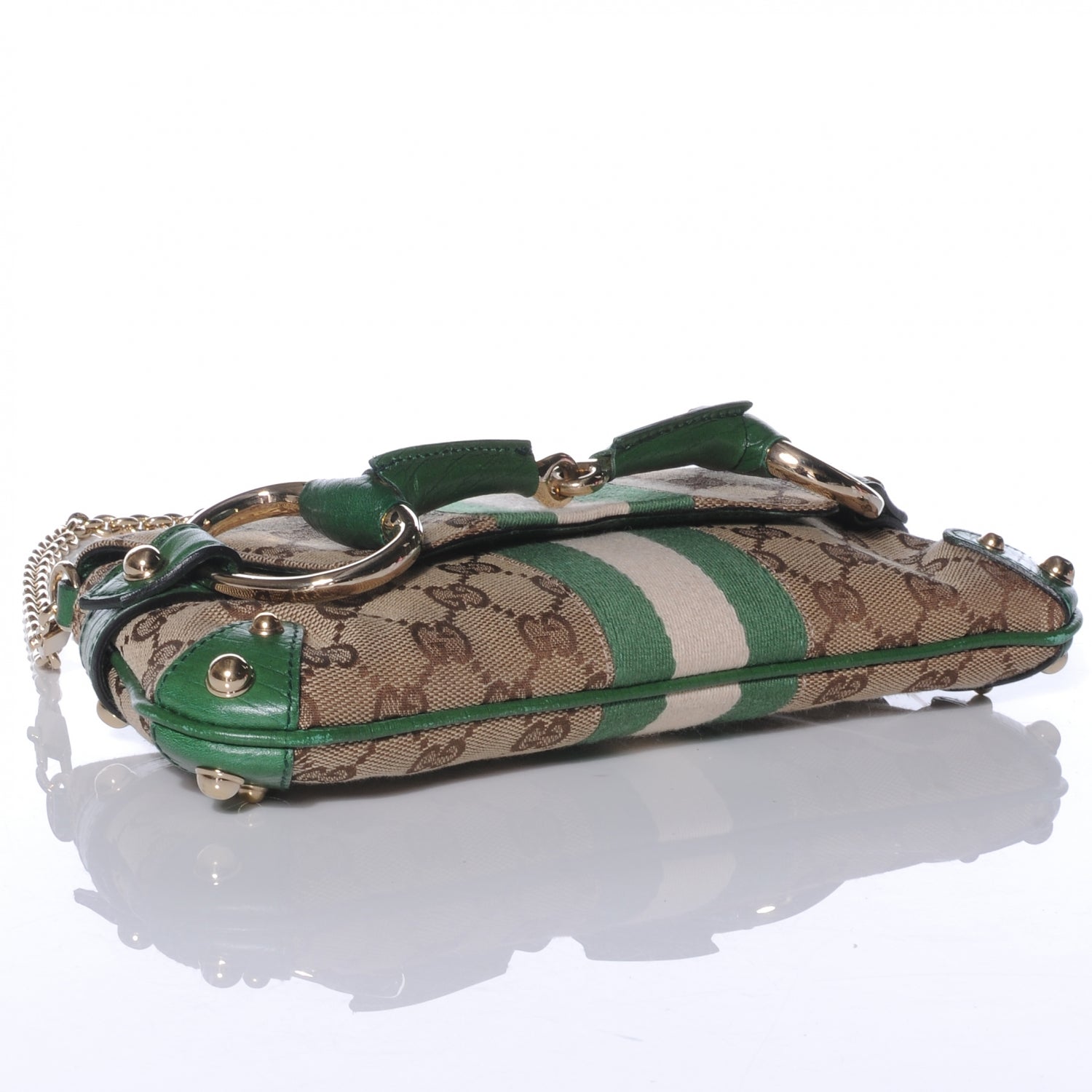 Gucci Monogram Web Small Horsebit Chain Clutch Green 4 of 7