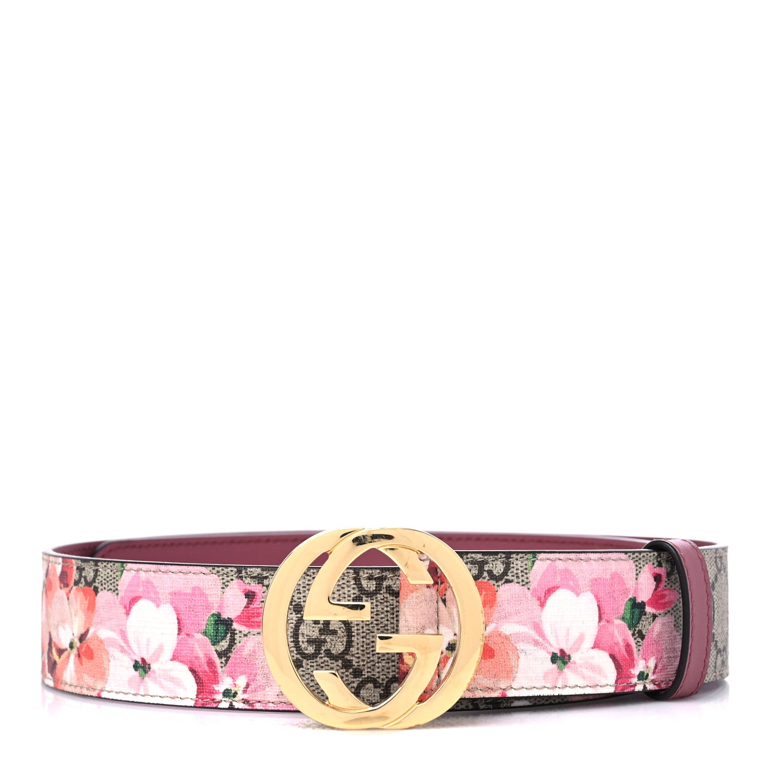 Gucci GG Supreme Monogram Blooms Moon Calfskin Interlocking G 37mm Belt 80 32 Beige Ebony Multicolor Dry Rose 1 of 4