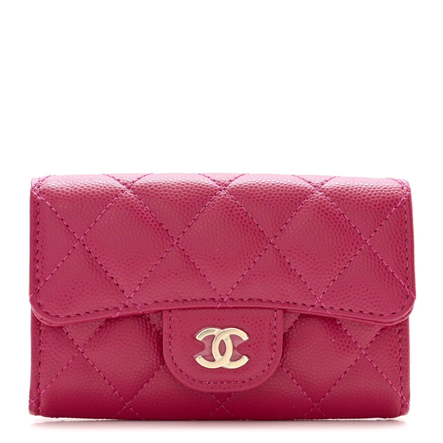Caviar Quilted Flap Card Holder Wallet Fuchsia