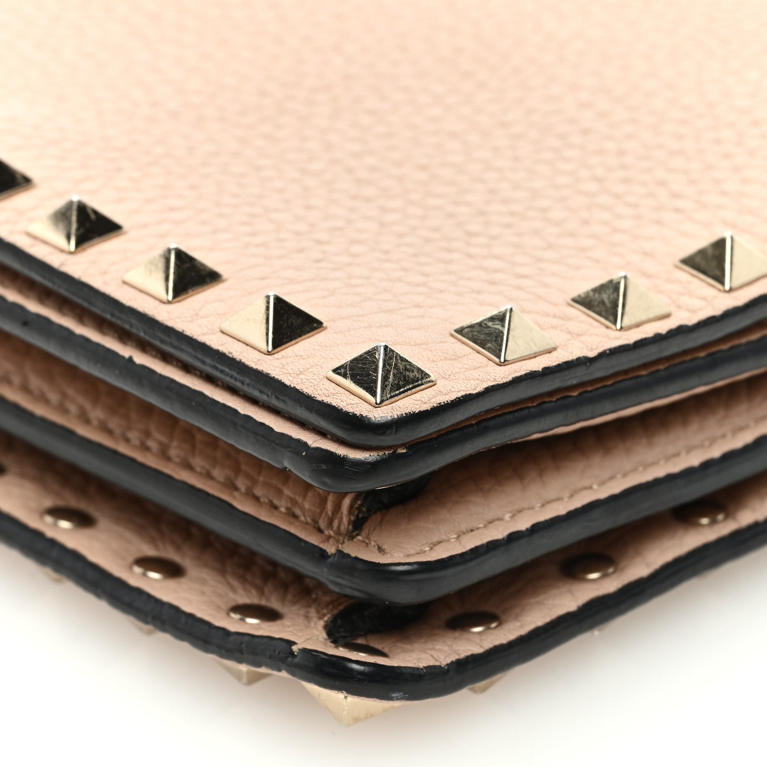 Valentino Garavani Pebbled Calfskin Rockstud Wallet On Chain Poudre 10 of 12