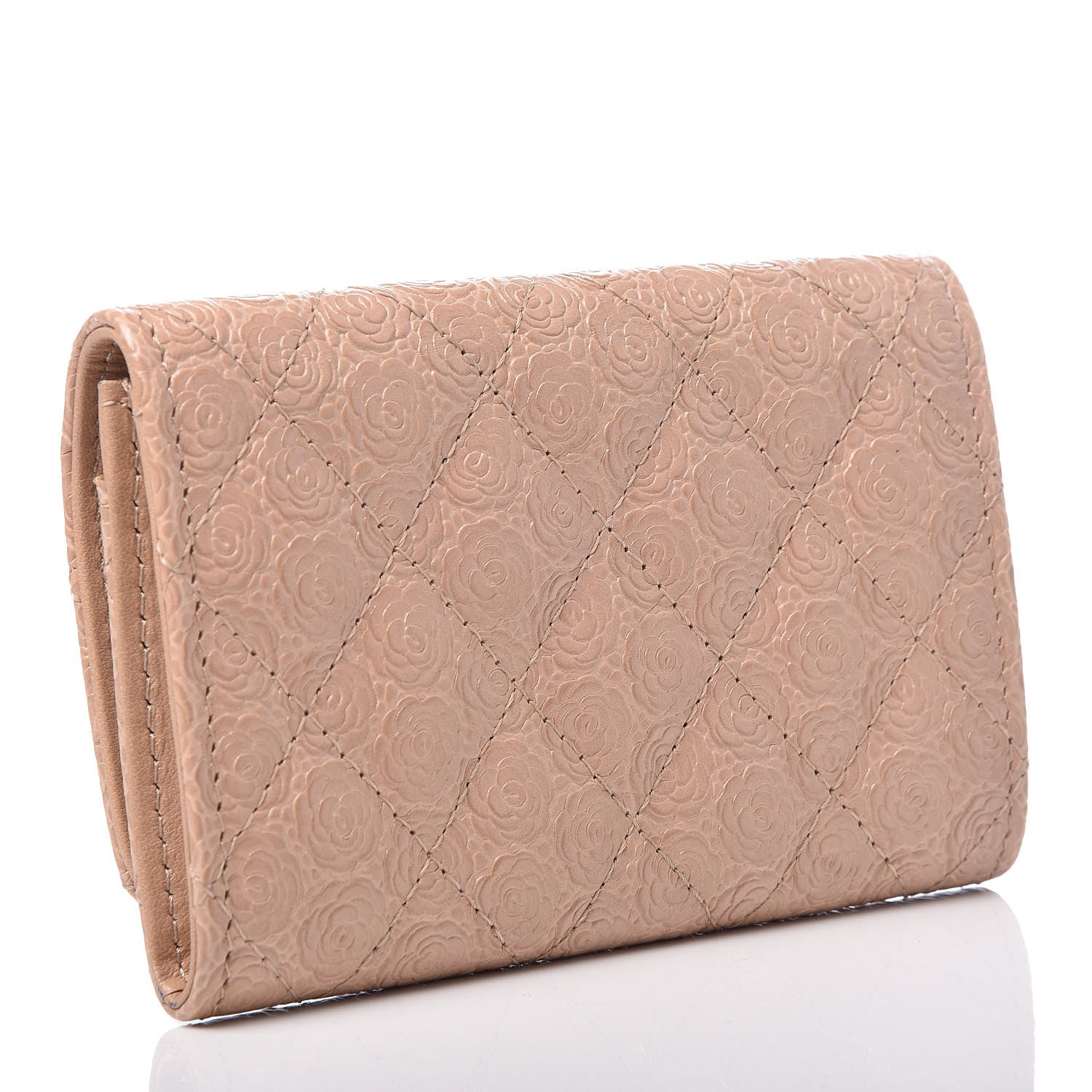 Chanel Camellia Calfskin Embossed Quilted Flap Card Holder Beige 3 of 8