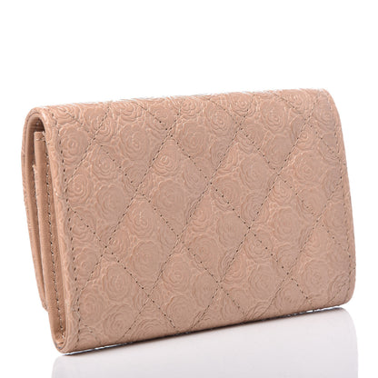 Chanel Camellia Calfskin Embossed Quilted Flap Card Holder Beige 3 of 8