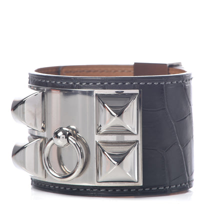 Hermes Matte Alligator Collier De Chien CDC Bracelet S Graphite 1 of 7