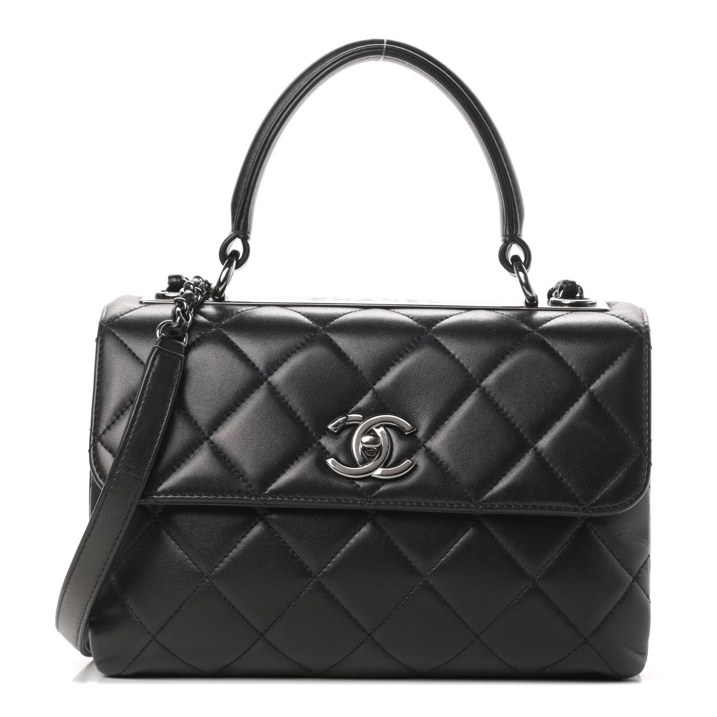 Lambskin Quilted Small Trendy CC Dual Handle Flap Bag Black