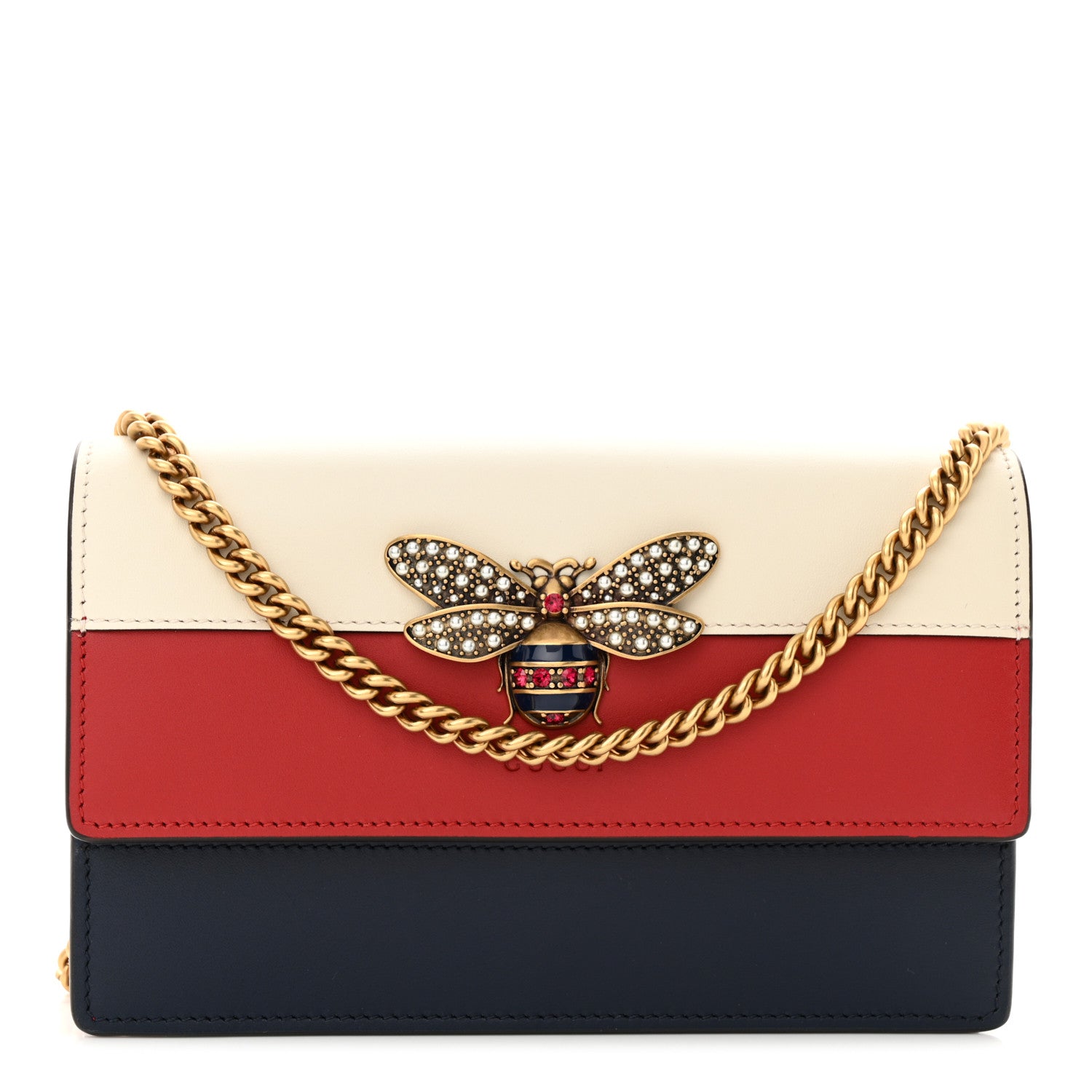 Gucci Calfskin Queen Margaret Chain Wallet Blue Agata Hibiscus Red Mystic White 1 of 10