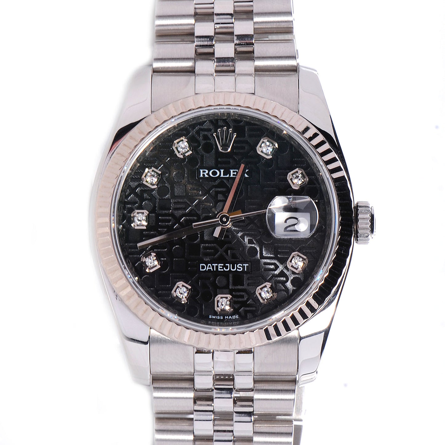 Stainless Steel 18K White Gold Diamond 36mm Oyster Perpetual Datejust Watch Black Jubilee 116234