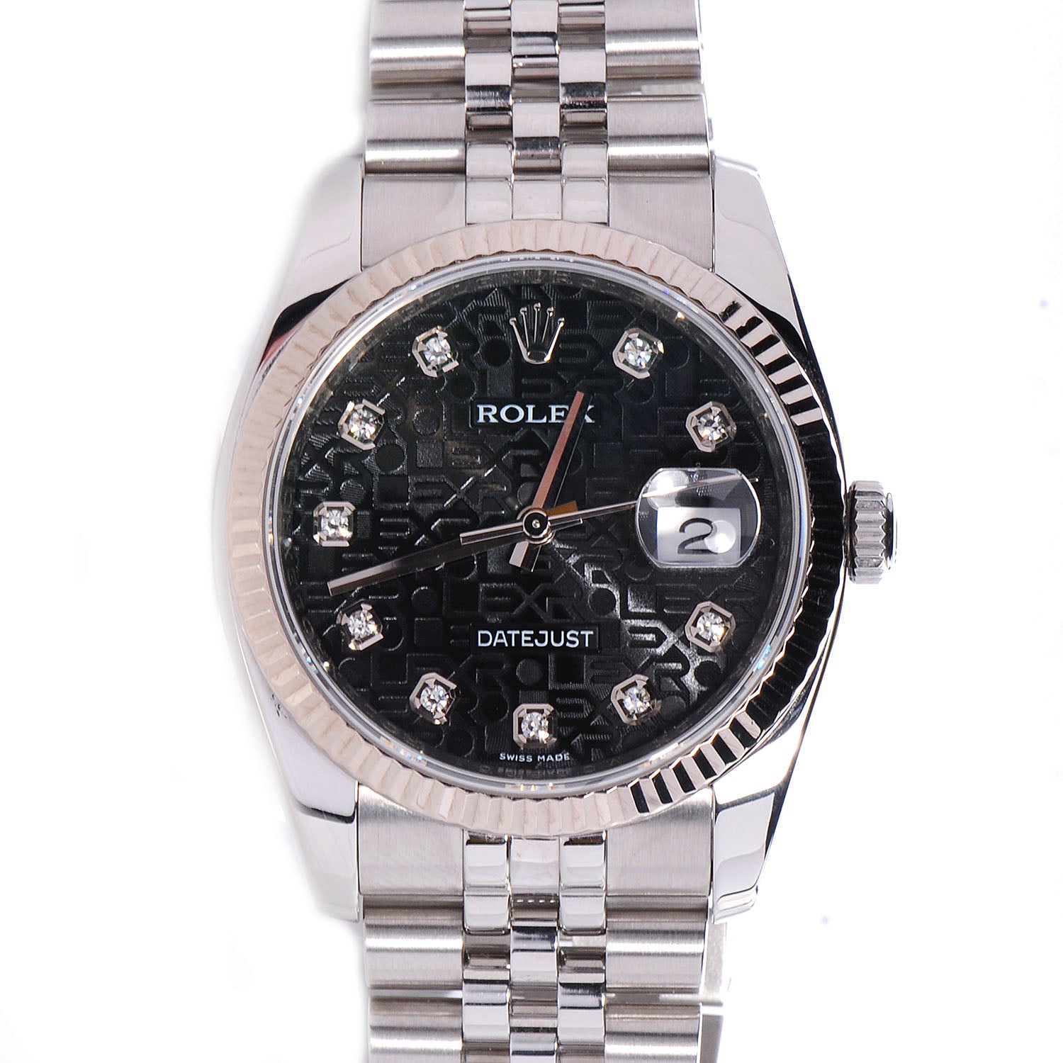 Rolex Stainless Steel 18K White Gold Diamond 36mm Oyster Perpetual Datejust Watch Black Jubilee 116234 1 of 8