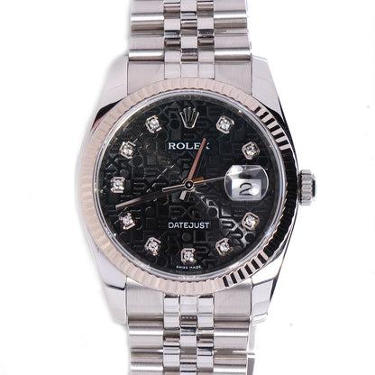 Rolex Stainless Steel 18K White Gold Diamond 36mm Oyster Perpetual Datejust Watch Black Jubilee 116234 1 of 8