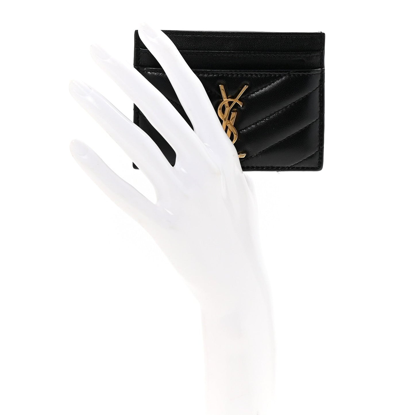 Lambskin Matelasse Chevron Monogram Credit Card Case Black