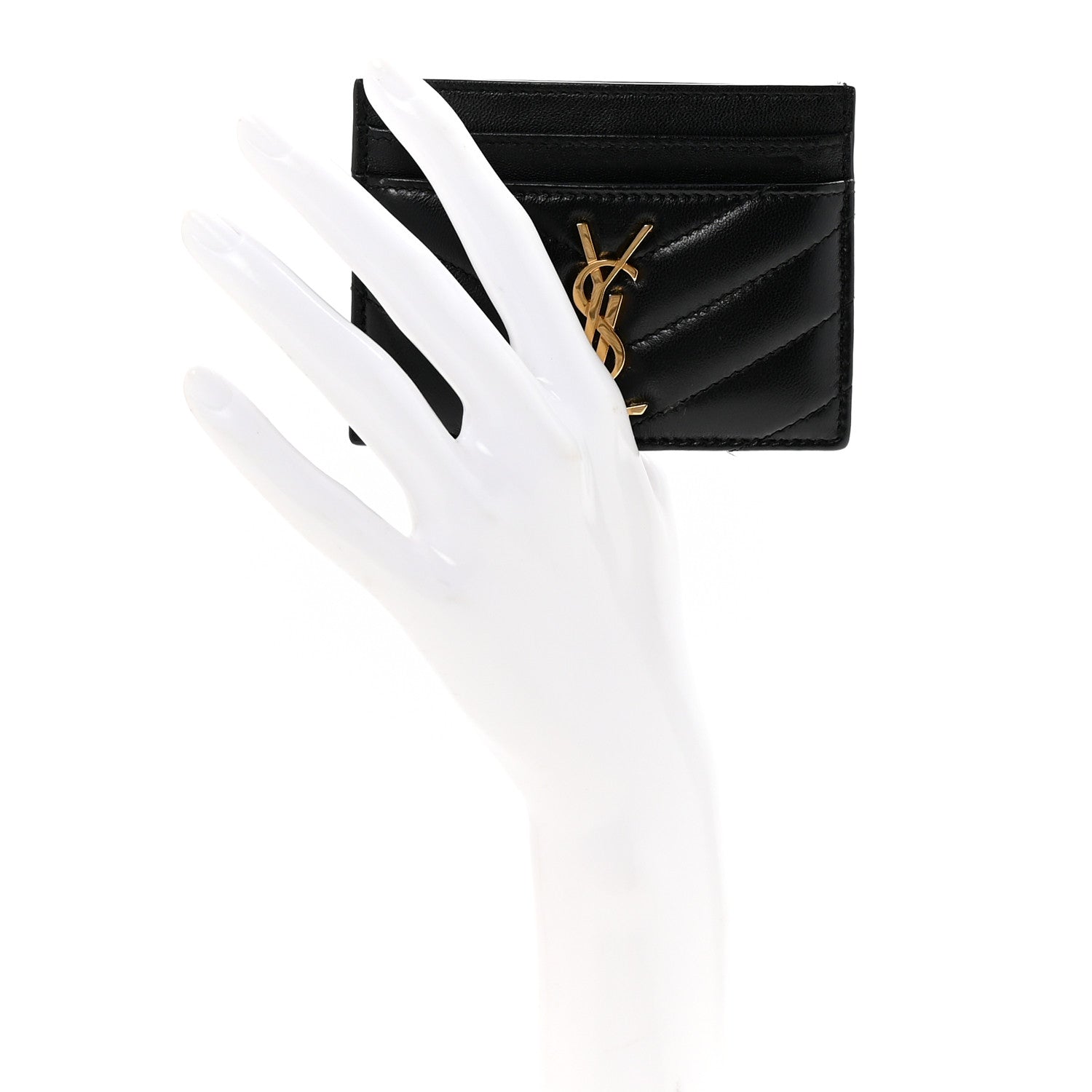 Saint Laurent Lambskin Matelasse Chevron Monogram Credit Card Case Black 2 of 8