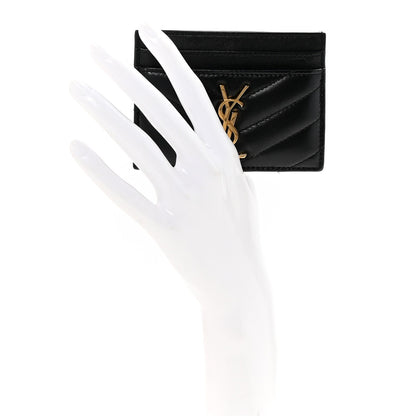 Saint Laurent Lambskin Matelasse Chevron Monogram Credit Card Case Black 2 of 8
