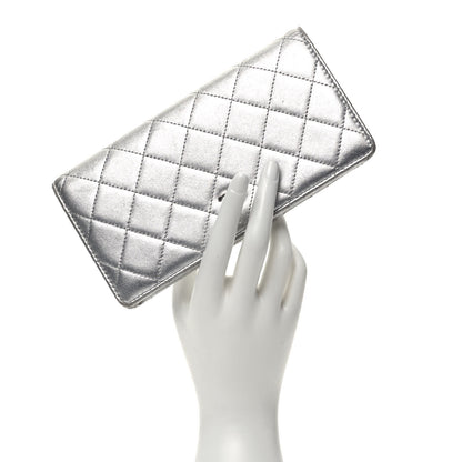 Chanel Metallic Calfskin Quilted Yen Wallet Dark Silver 2 of 12