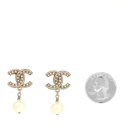 Chanel Crystal Pearl CC Drop Earrings Gold 2 of 4