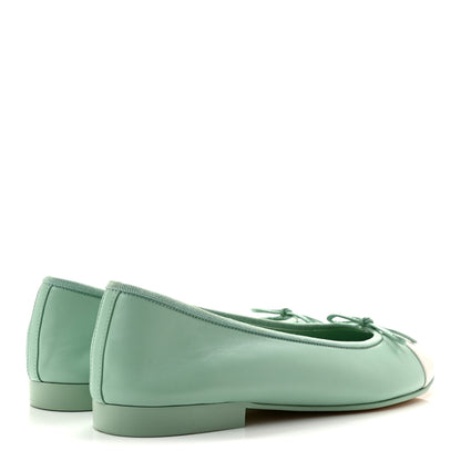 Chanel Lambskin CC Cap Toe Ballerina Flats 39 Light Green White 5 of 10