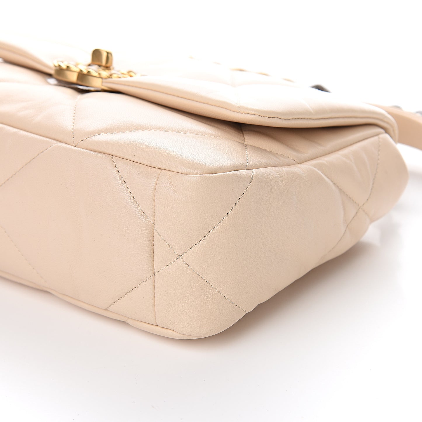 Goatskin Quilted Medium 19 Flap Beige