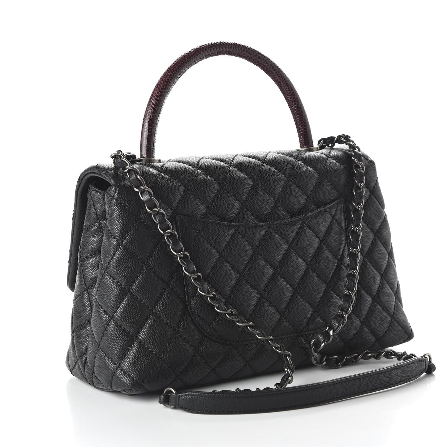 Caviar Lizard Quilted Small Coco Handle Flap Black