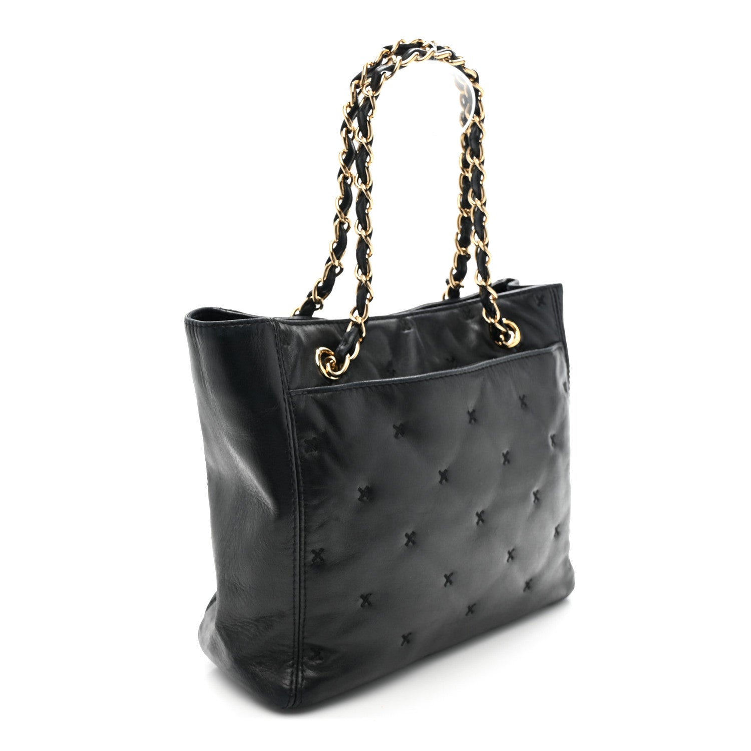 Chanel Lambskin Cross Stitch Shopper Tote Black 3 of 10