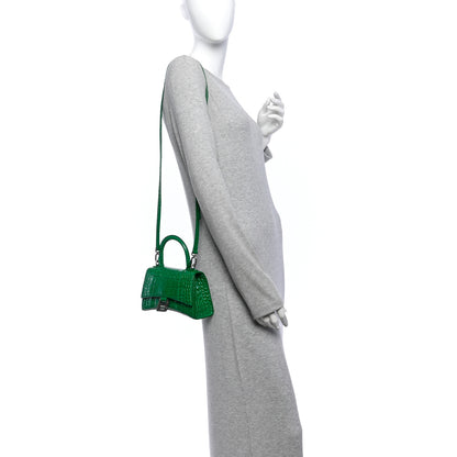Balenciaga Shiny Calfskin Crocodile Embossed Hourglass Top Handle Bag XS Jade 2 of 11