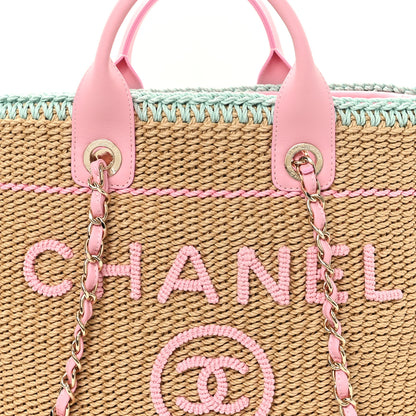 Chanel Raffia Crochet Medium Deauville Tote Beige Light Pink Green 9 of 11