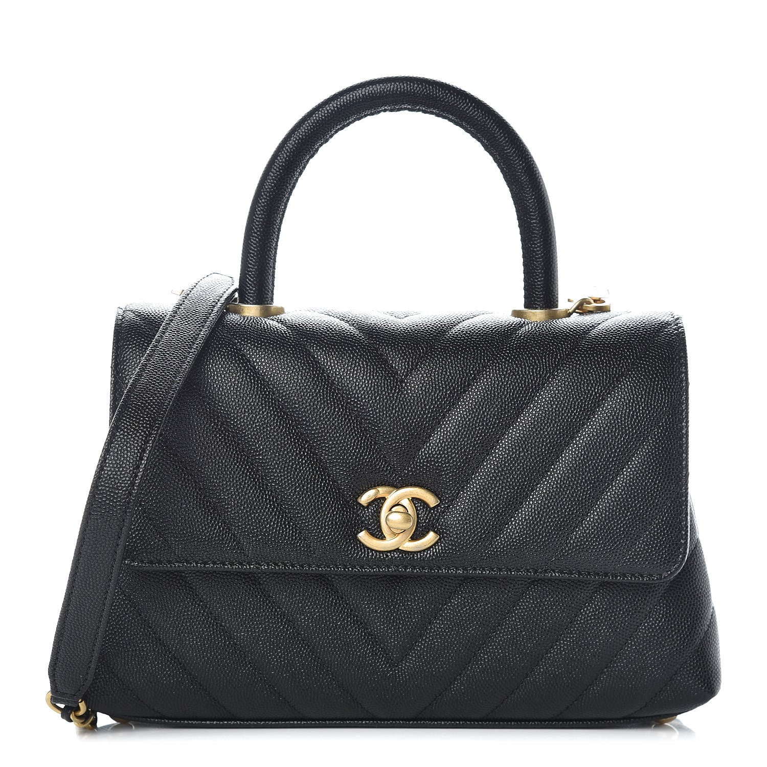 Chanel Caviar Chevron Quilted Mini Coco Handle Flap Black 1 of 10