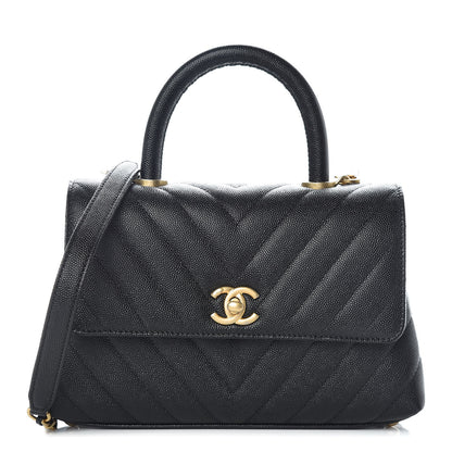 Chanel Caviar Chevron Quilted Mini Coco Handle Flap Black 1 of 10
