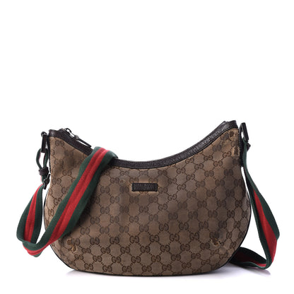 Gucci Monogram Web Medium Half Moon Hobo Dark Brown 1 of 13