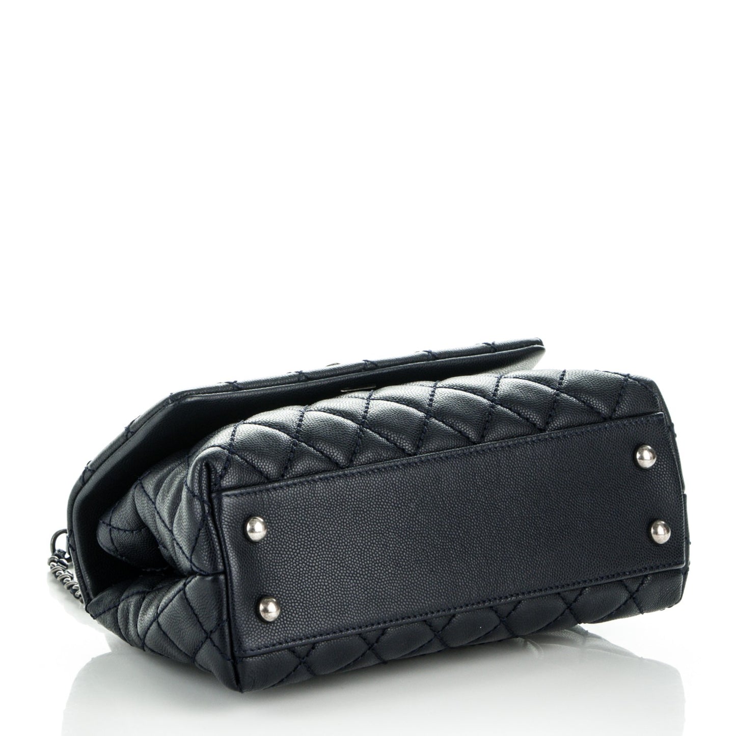 Caviar Lizard Quilted Mini Coco Handle Flap Navy