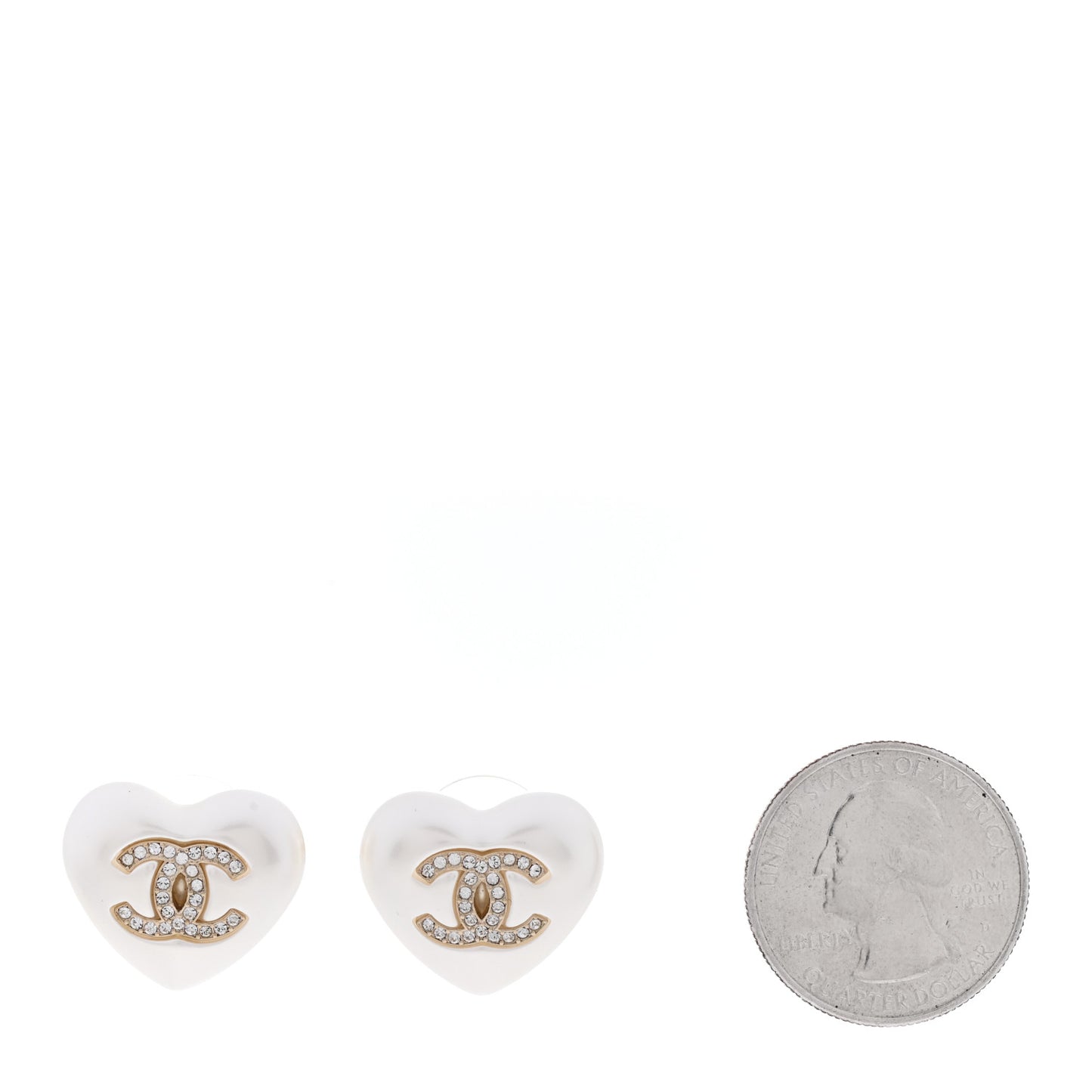 Pearl Crystal CC Heart Earrings Gold
