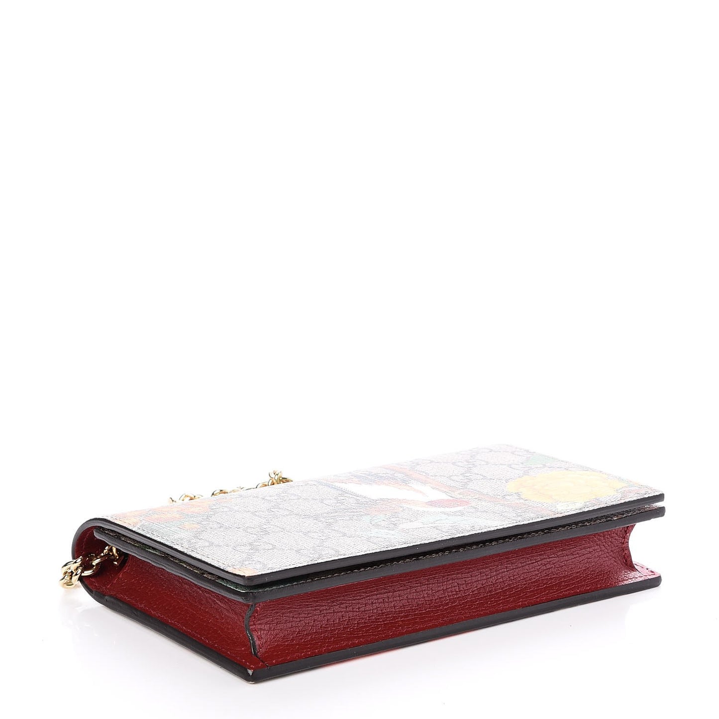 GG Supreme Monogram Tian Chain Wallet Beige Multicolor Red