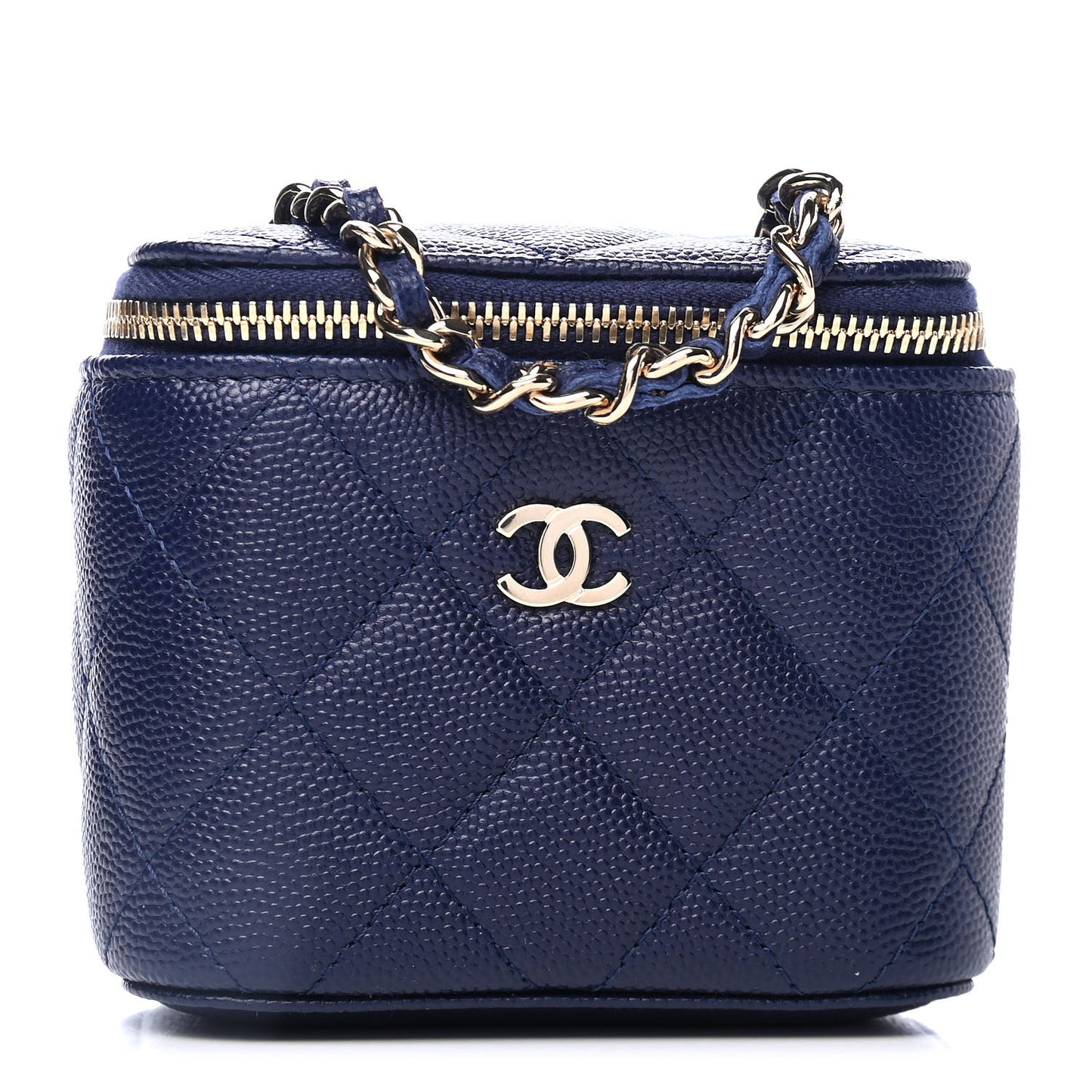 Caviar Quilted Mini Vanity Case With Chain Navy Blue