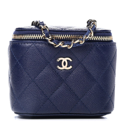 Chanel Caviar Quilted Mini Vanity Case With Chain Navy Blue 1 of 4