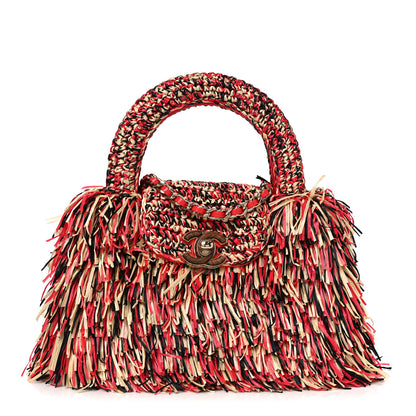 Chanel Raffia Fringe Nano Kelly Shopper Red Beige Black 1 of 11