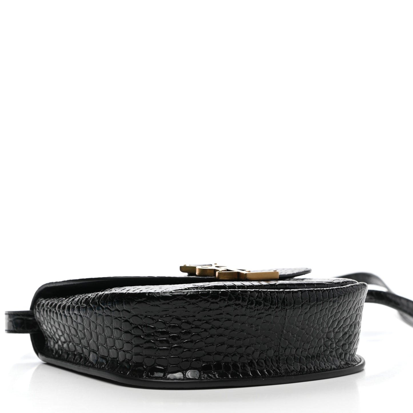 Crocodile Embossed Calfskin Small Kaia Satchel Black