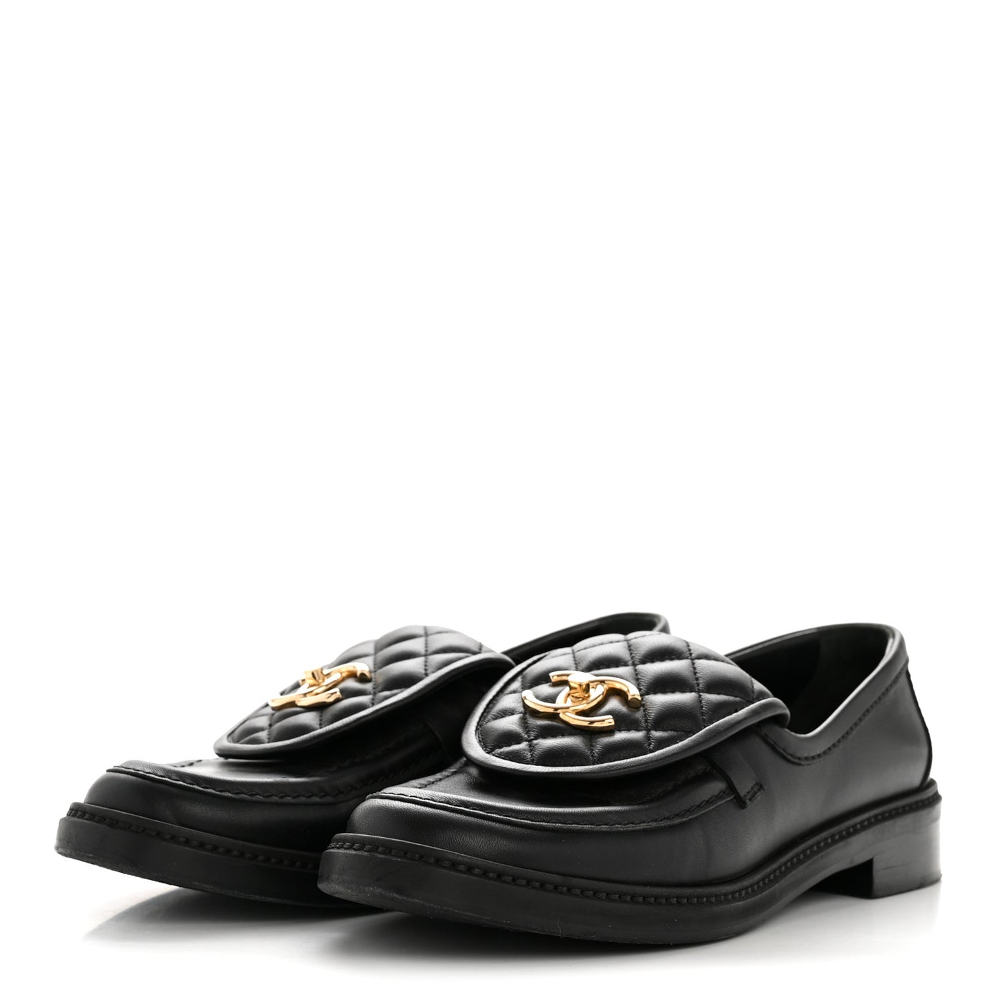 Lambskin Quilted CC Turnlock Loafers 38.5 Black