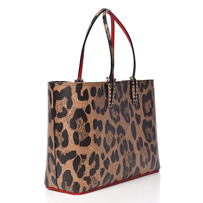 Christian Louboutin Calfskin Leopard Print Spikes East West Cabata Tote Brown 4 of 13