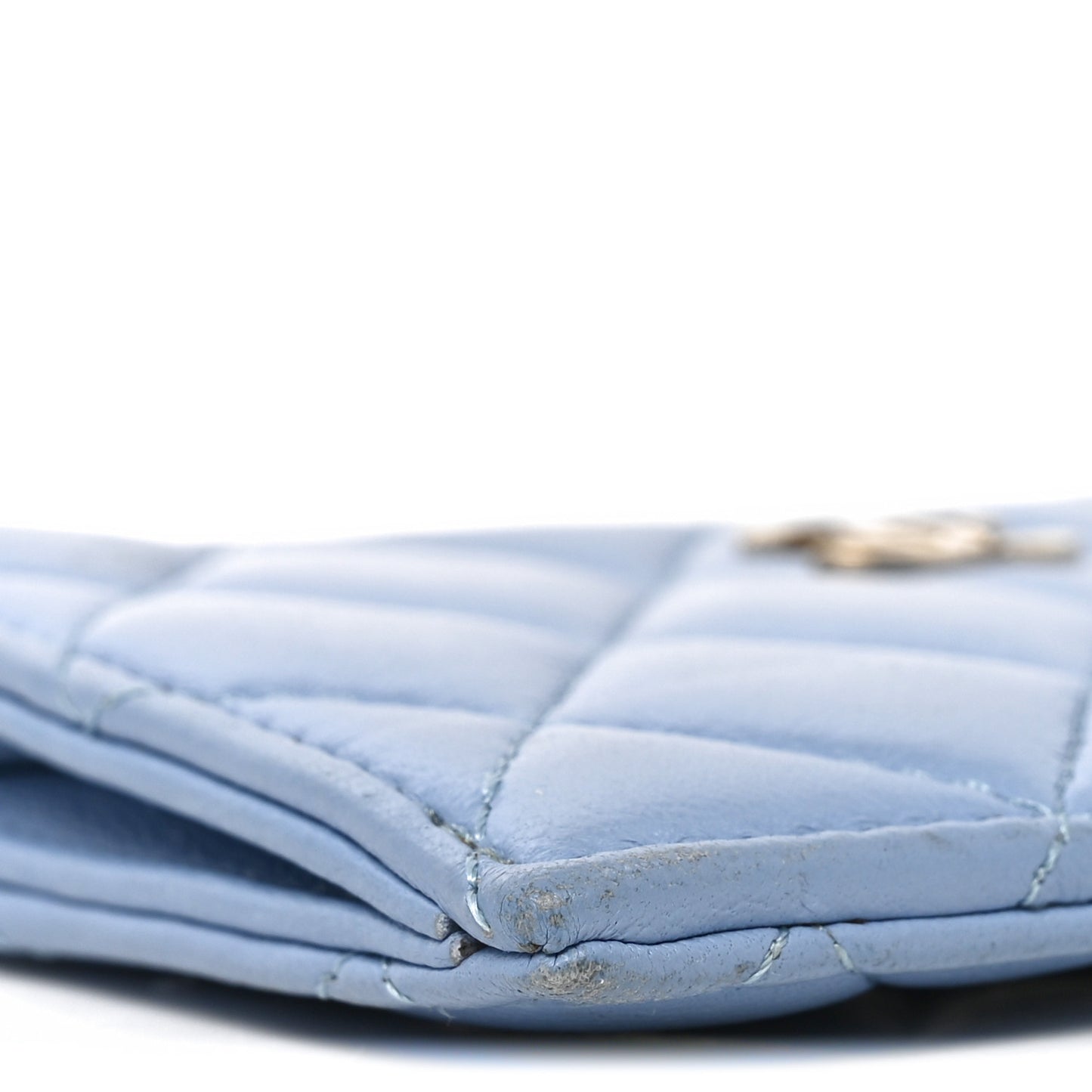 Lambskin Quilted CC Zip Card Holder Light Blue