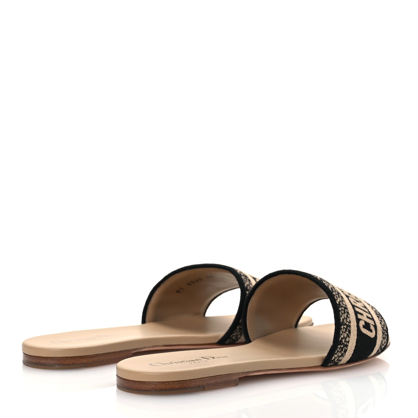 Canvas Embroidered Dway Flat Slide Sandals 40 Black Beige