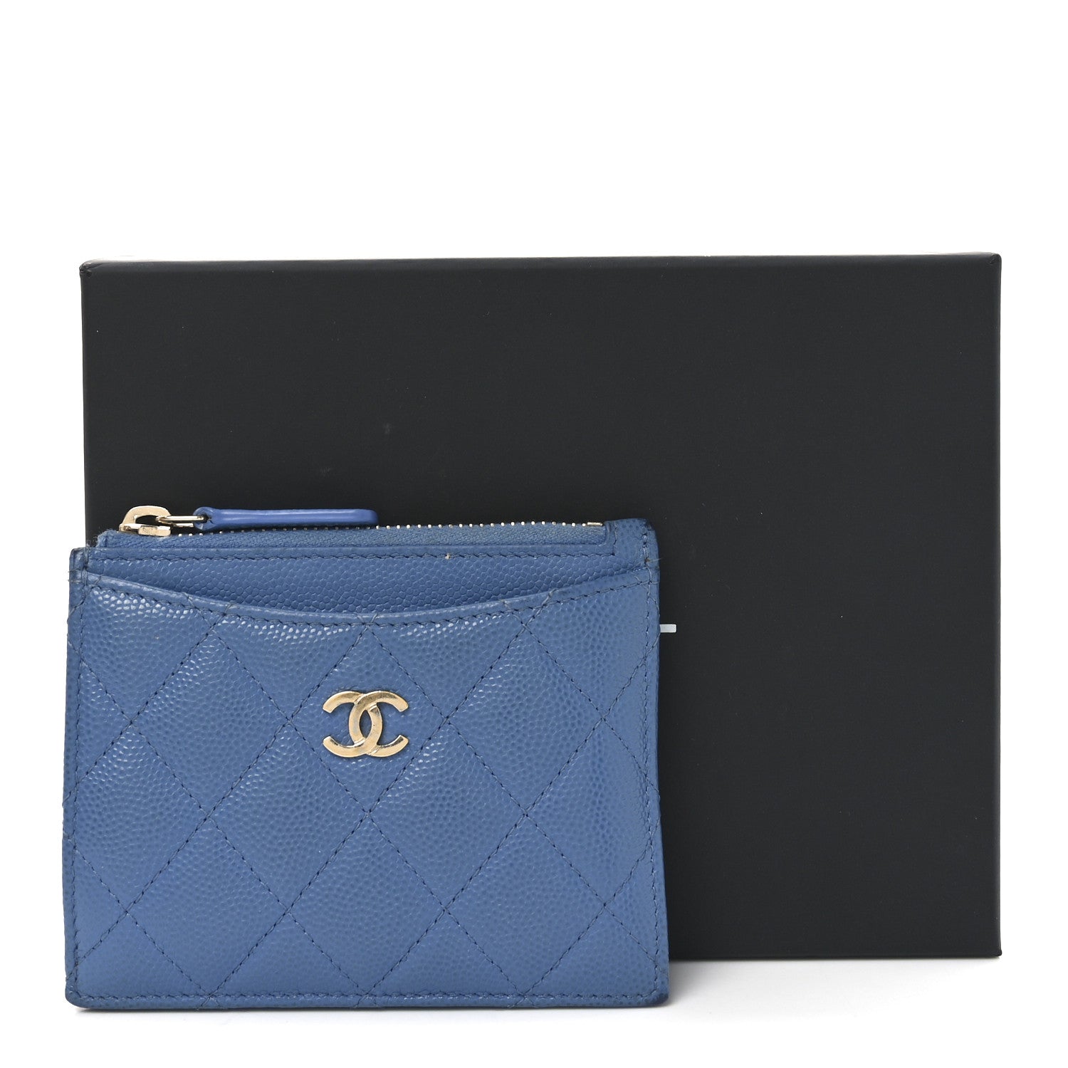Chanel Caviar Quilted CC Zip Card Holder Blue 9 of 9
