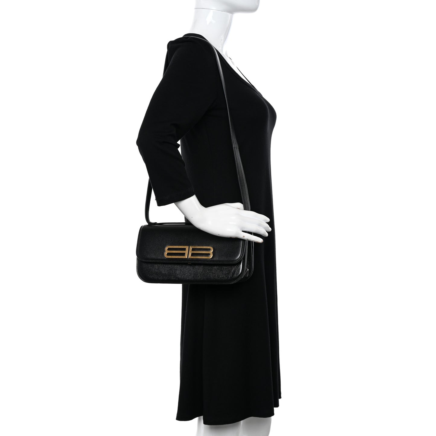 Calfskin Stripe Embossed Small Gossip Bag Black