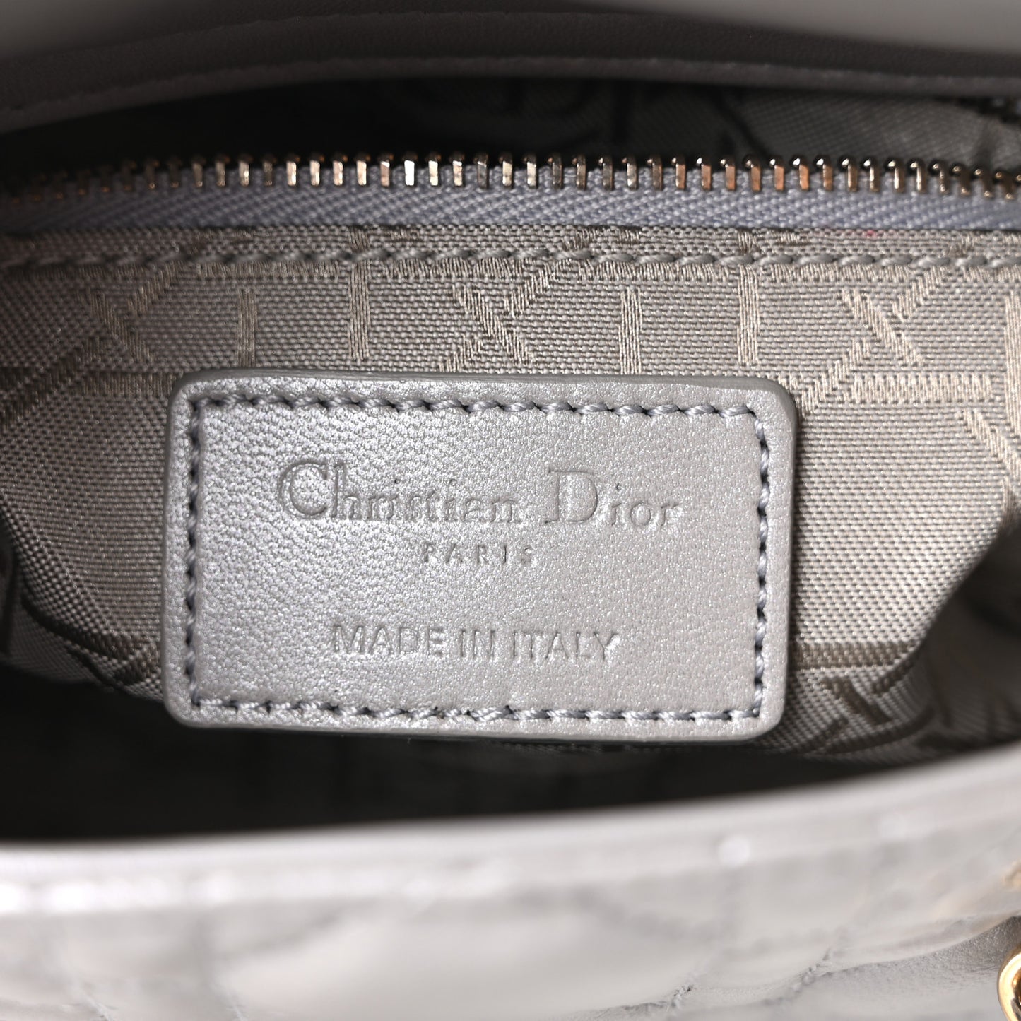 Metallic Lambskin Cannage Mini Lady Dior Grey