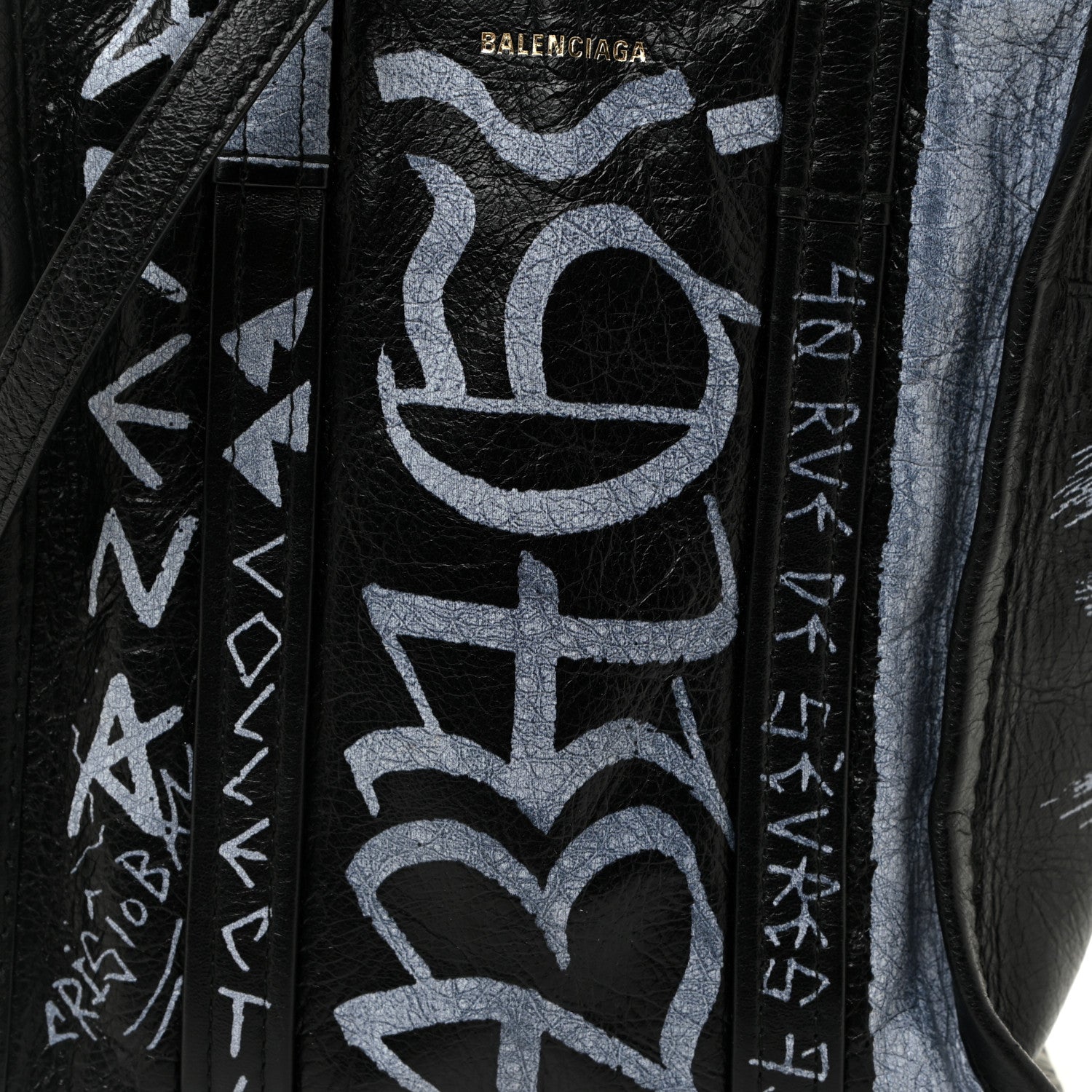 Balenciaga Agneau Arena Graffiti All Over XS Bazar Shopper Tote Black White 7 of 11
